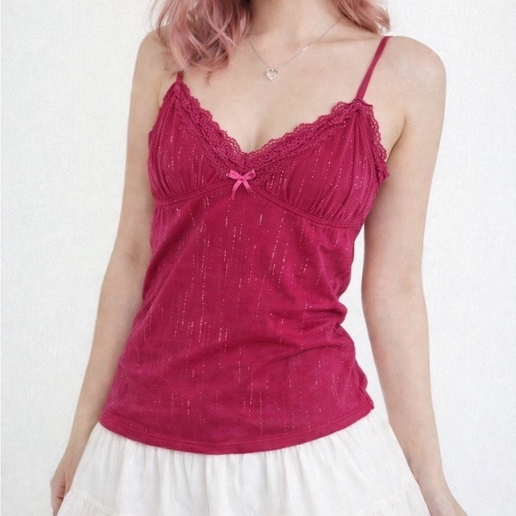 Victoria's Secret Tops - RARE Y2K Victoria’s Secret Pink Lace Cami Top Size M Vintage Shimmer 2000s